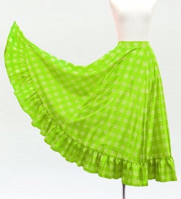 Hula Long Frill Shantung Circular Skirt with Palaka Check Print / Yellow Green / J3309bk