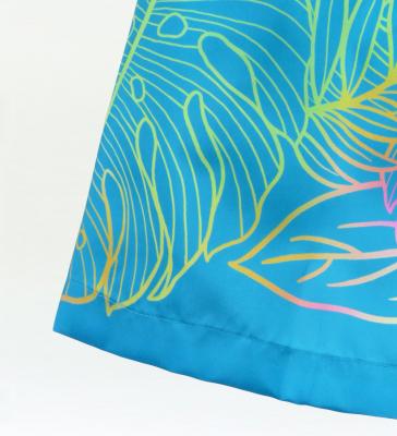 Hula Shantung Pa'u Skirt with Hawaiian Leaf Print / Luxury Collection / Blue / J3310bl