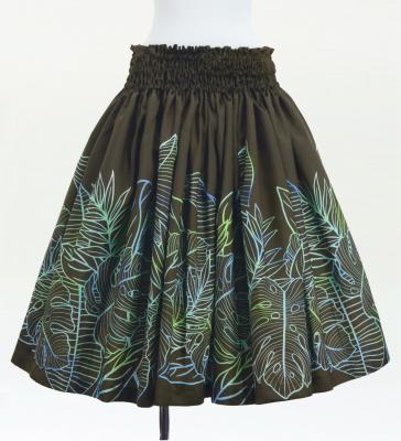 Hula Shantung Pa'u Skirt with Hawaiian Leaf Print / Luxury Collection / Brown / J3310br