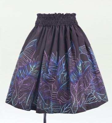 Hula Shantung Pa'u Skirt with Hawaiian Leaf Print / Luxury Collection / Dark Purple / J3310dpu