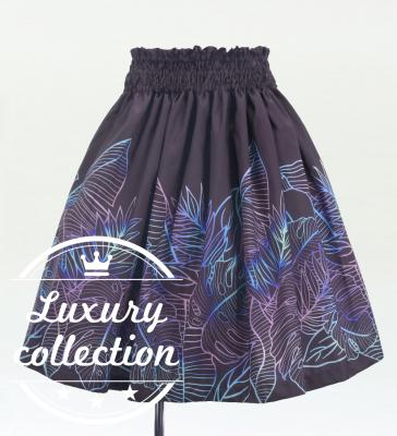 Hula Shantung Pa'u Skirt with Hawaiian Leaf Print / Luxury Collection / Dark Purple / J3310dpu