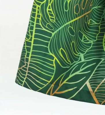 Hula Shantung Pa'u Skirt with Hawaiian Leaf Print / Luxury Collection / Green / J3310gr