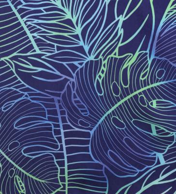 Hula Shantung Pa'u Skirt with Hawaiian Leaf Print / Luxury Collection / Navy / J3310nv