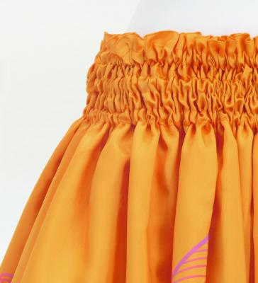 Hula Shantung Pa'u Skirt with Hawaiian Leaf Print / Luxury Collection / Orange / J3310or