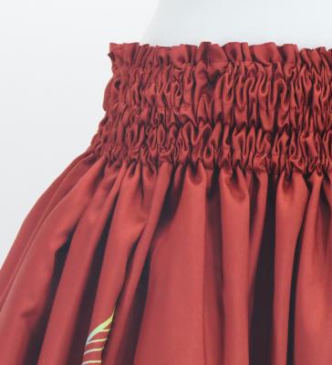 Hula Shantung Pa'u Skirt with Hawaiian Leaf Print / Luxury Collection / Red / J3310rd