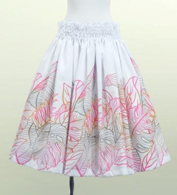 Hula Shantung Pa'u Skirt with Hawaiian Leaf Print / Luxury Collection / White / J3310wh