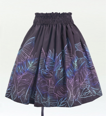 Hula Blouse & Pa'u Set-Up with Hawaiian Leaf Print / Luxury Collection / Dark Purple / J3311dpu