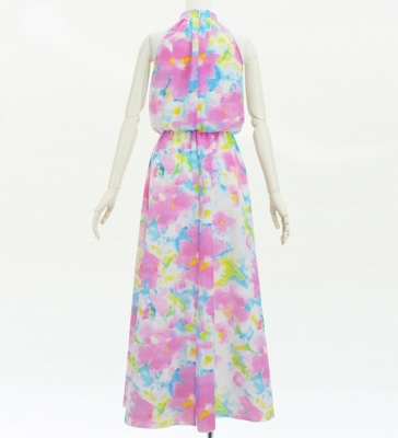 Hula Long Koshibo Dress with Hawaiian Flower Print / Luxury Collection / J3315-1
