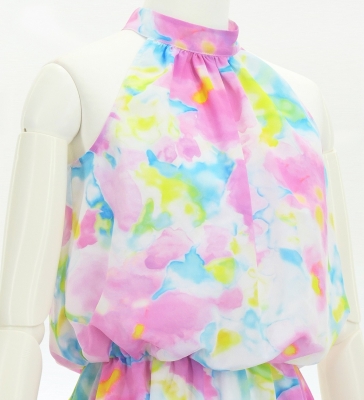 Hula Long Koshibo Dress with Hawaiian Flower Print / Luxury Collection / J3315-1