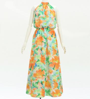 Hula Long Koshibo Dress with Hawaiian Flower Print / Luxury Collection / J3315-2