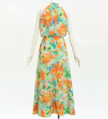 Hula Long Koshibo Dress with Hawaiian Flower Print / Luxury Collection / J3315-2