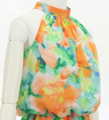 Hula Long Koshibo Dress with Hawaiian Flower Print / Luxury Collection / J3315-2