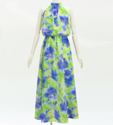 Hula Long Koshibo Dress with Hawaiian Flower Print / Luxury Collection / J3315-4