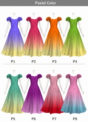 [Gradation]Custom Long Dress With 3gather Frill Puff Sleeves/ Pastel Color Gradation / JC107-gradation-P