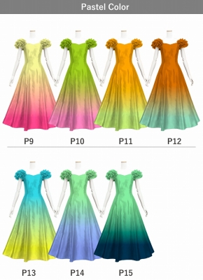 [Gradation]Custom Long Dress With 3gather Frill Puff Sleeves/ Pastel Color Gradation / JC107-gradation-P