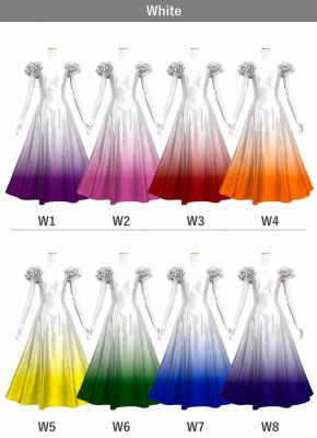 [Gradation]Custom Long Dress With 3gather Frill Puff Sleeves/ White Color Gradation / JC107-gradation-W