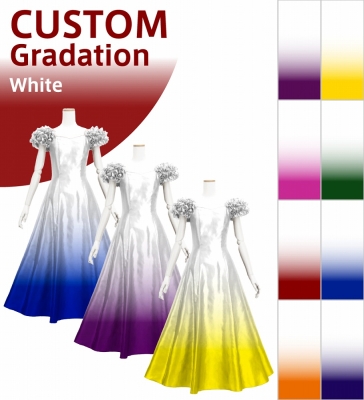 [Gradation]Custom Long Dress With 3gather Frill Puff Sleeves/ White Color Gradation / JC107-gradation-W