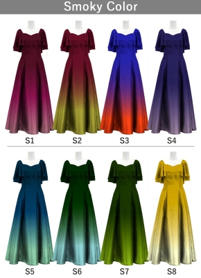 [Gradation]Custom Frill Sleeve Long Dress/ Smoky Color Gradation / JC22-gradation-S