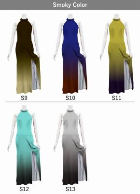 [Gradation]Custom Long Slit Dress with Velvet/ Smoky Color Gradation / JC29-gradation-S
