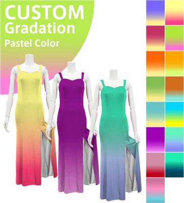 [Gradation]Custom Long Slit Dress with Velvet/ Pastel Color Gradation / JC30-gradation-P