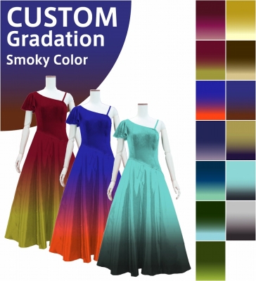 [Gradation] Custom One Shoulder Frilled Long Dress with Velvet × Shantung / Smoky Color-Gradation / JC48-gradation-S
