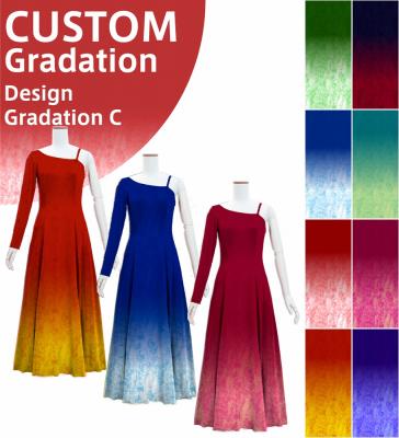 [Gradation]Custom One Shoulder Long sleeve Dress with Velvet/ Design-Gradation / JC51-gradation-D