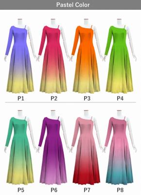 [Gradation]Custom One Shoulder Long sleeve Dress with Velvet/ Pastel Color Gradation / JC51-gradation-P