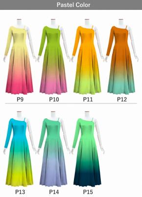 [Gradation]Custom One Shoulder Long sleeve Dress with Velvet/ Pastel Color Gradation / JC51-gradation-P