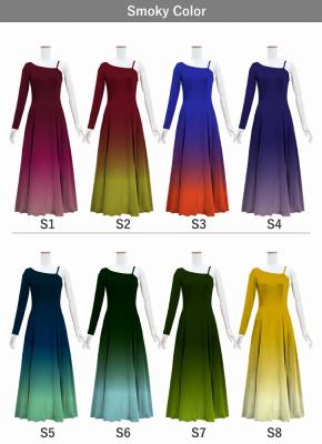 [Gradation]Custom One Shoulder Long sleeve Dress with Velvet/ Smoky Color Gradation / JC51-gradation-S