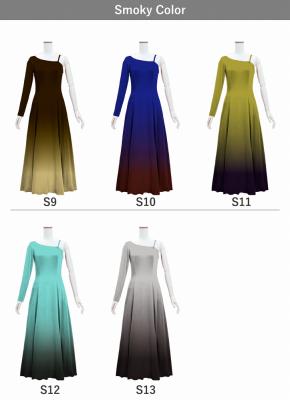 [Gradation]Custom One Shoulder Long sleeve Dress with Velvet/ Smoky Color Gradation / JC51-gradation-S