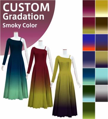 [Gradation]Custom One Shoulder Long sleeve Dress with Velvet/ Smoky Color Gradation / JC51-gradation-S