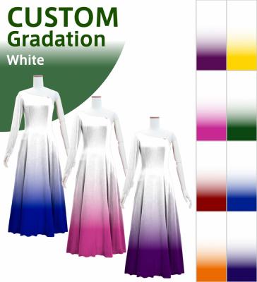[Gradation]Custom One Shoulder Long sleeve Dress with Velvet/ White Color Gradation / JC51-gradation-W