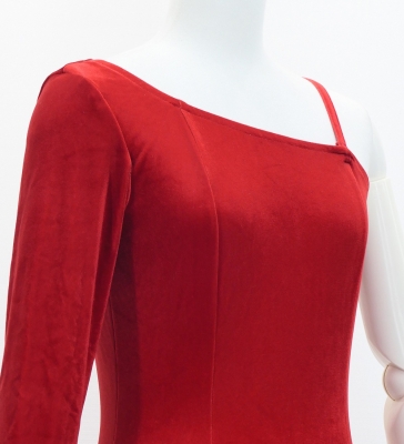Custom One Shoulder Long sleeve Dress with Velvet / JC51-solid