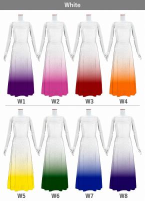 [Gradation]Custom Long Slit Dress with Velvet/ White Color Gradation / JC56-gradation-W