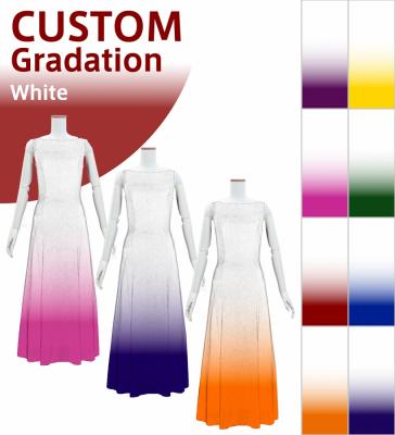 [Gradation]Custom Long Slit Dress with Velvet/ White Color Gradation / JC56-gradation-W