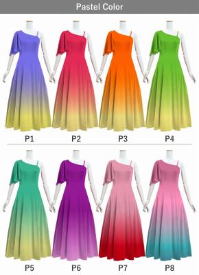 [Gradation]Custom One Shoulder Flare sleeve Long Dress/ Pastel Color Gradation / JC90-gradation-P