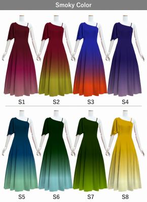 [Gradation]Custom One Shoulder Flare sleeve Long Dress/ Smoky Color Gradation / JC90-gradation-S