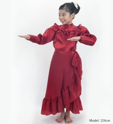 Kids Custom Yoke Frill Blouse with Shantung / JCp111-solid