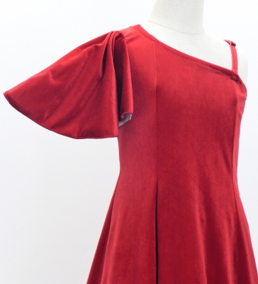 Kids Custom One Shoulder Flare sleeve Long Dress / JCp95-pattern