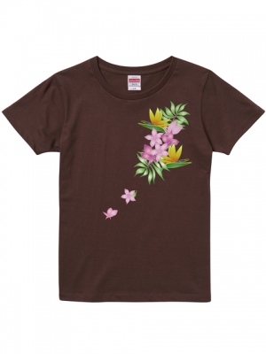 Hula Print T-shirt / Bird of Paradise & Plumeria / Brown / JT1516br