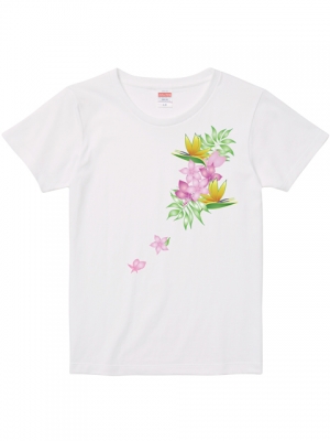 Hula Print T-shirt / Bird of Paradise & Plumeria / White / JT1516w