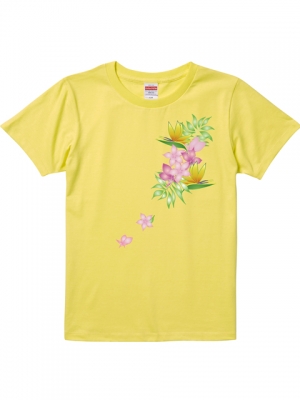 Hula Print T-shirt / Bird of Paradise & Plumeria / Yellow / JT1516y