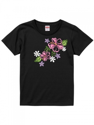 Hula Print T-shirt / Hibiscus & Tiare / Black / JT790b