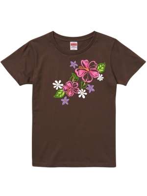 Hula Print T-shirt / Hibiscus & Tiare / Brown / JT790br