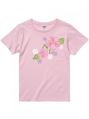 Hula Print T-shirt / Hibiscus & Tiare / Pink / JT790p