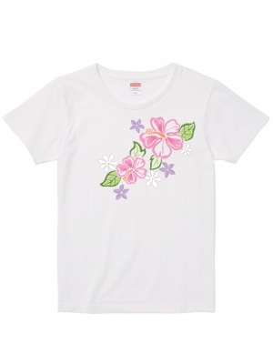 Hula Print T-shirt / Hibiscus & Tiare / White / JT790w