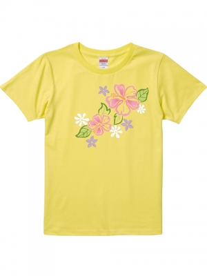 Hula Print T-shirt / Hibiscus & Tiare / Yellow / JT790y