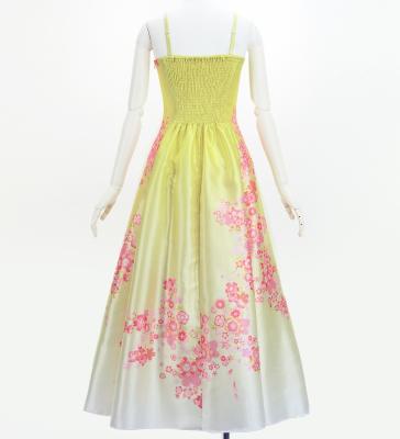 Japan Fabric Long Dress with Cherry Blossom Print / Shantung / Cream Yellow / JW001crye