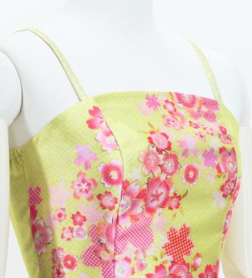Japan Fabric Long Dress with Cherry Blossom Print / Shantung / Cream Yellow / JW001crye