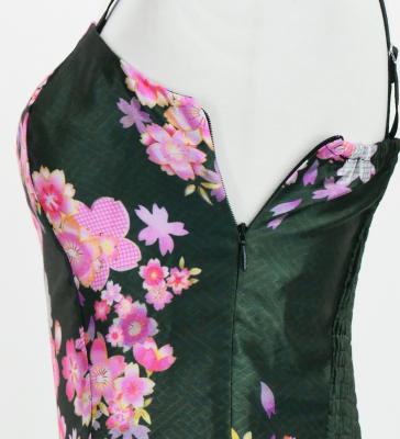 Japan Fabric Long Dress with Cherry Blossom Print / Shantung / Black / JW001bk